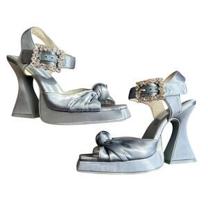 Jeffrey Campbell The Craft Blue Satin Heels Size 8.5